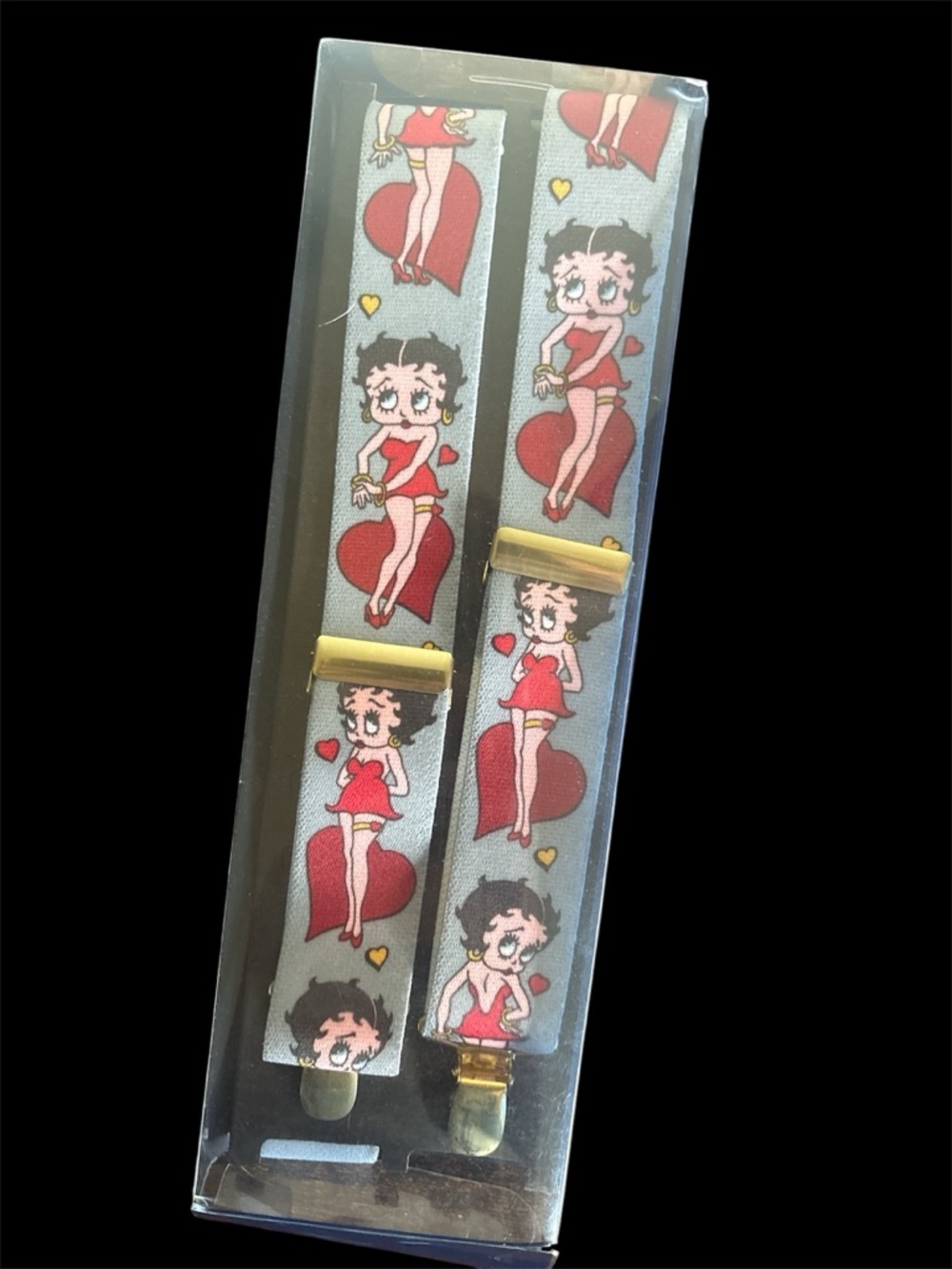 Vintage Betty Boop Suspenders Light Blue Red Hearts Pink Accents 90s throwback